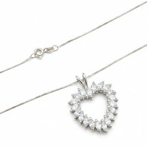 925 Sterling Silver Marquise CZ Open Heart Necklace