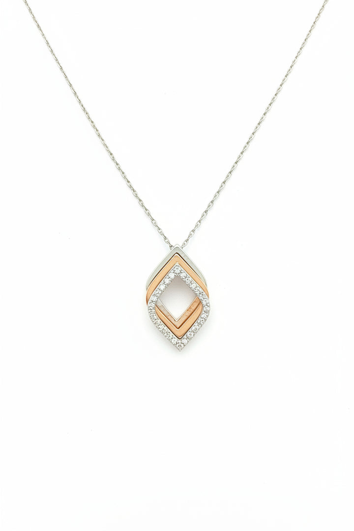 925 Sterling Silver Two Tones Tri-Layer CZ Necklace