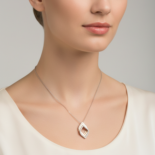 925 Sterling Silver Two Tones Tri-Layer CZ Necklace
