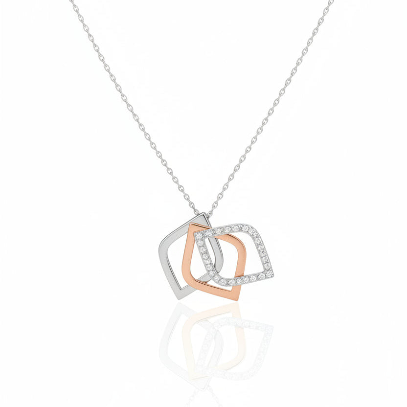 925 Sterling Silver Two Tones Tri-Layer CZ Necklace