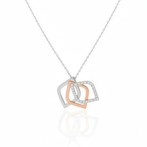 925 Sterling Silver Two Tones Tri-Layer CZ Necklace