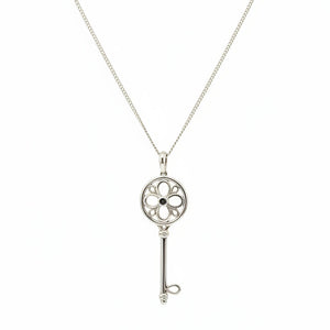 925 Sterling Silver Flower Key Necklace