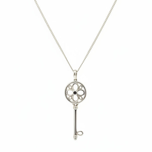 925 Sterling Silver Flower Key Necklace