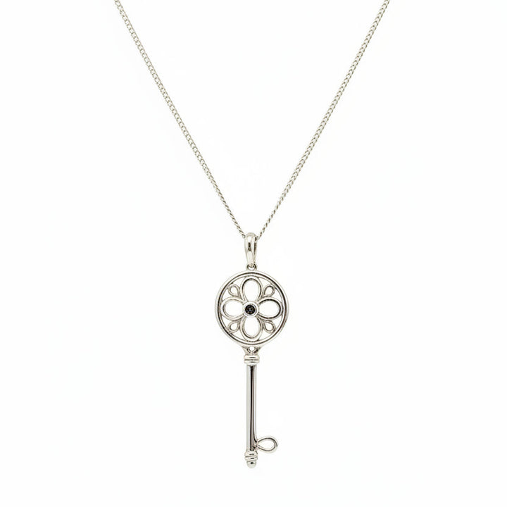 925 Sterling Silver Flower Key Necklace