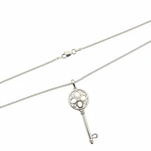 925 Sterling Silver Flower Key Necklace