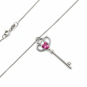925 Sterling Silver Pink Cubic Zirconia Key Necklace