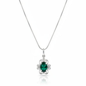 925 Sterling Silver with Green Oval Cut CZ Lace Necklace