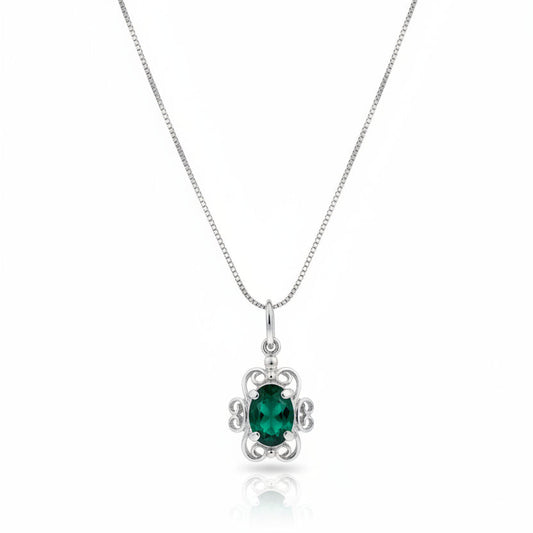 925 Sterling Silver with Green Oval Cut CZ Lace Necklace