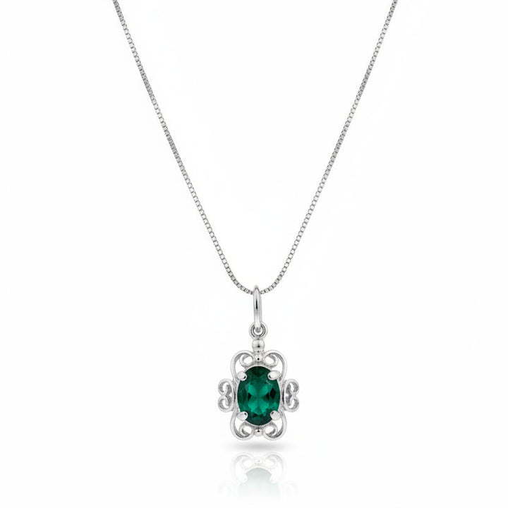 925 Sterling Silver with Green Oval Cut CZ Lace Necklace