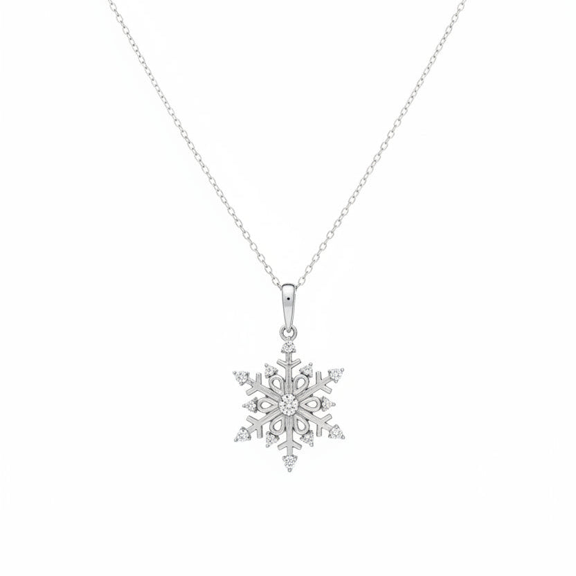 925 Sterling Silver CZ Snowflake Pendant Necklace