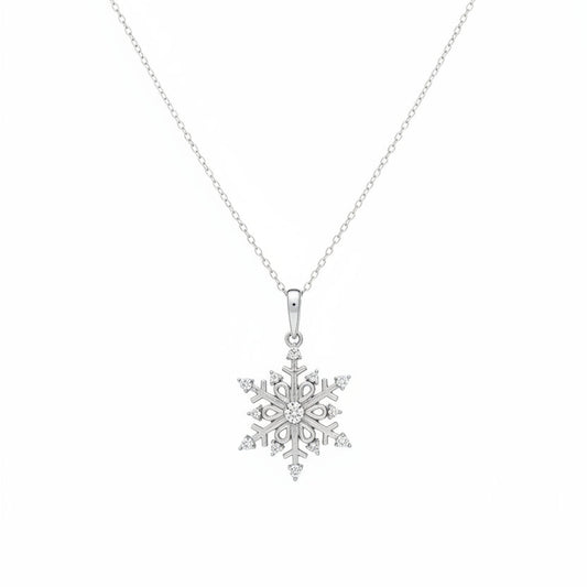 925 Sterling Silver CZ Snowflake Pendant Necklace