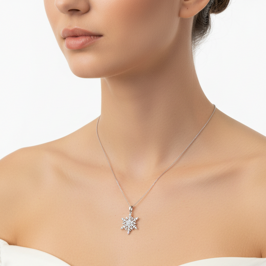 925 Sterling Silver CZ Snowflake Pendant Necklace