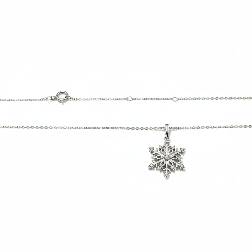 925 Sterling Silver CZ Snowflake Pendant Necklace
