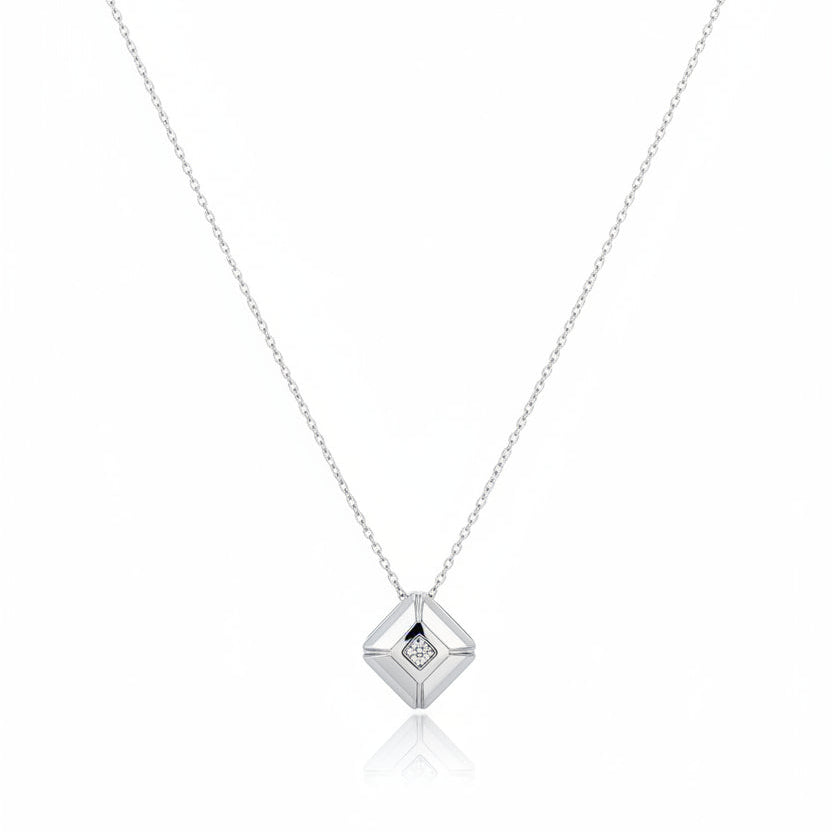 14K White Gold Squared Diamond Geometric Necklace,TDW:0.08ct, G-H, SI