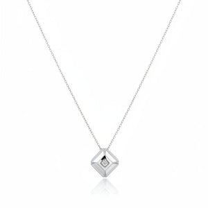 14K White Gold Squared Diamond Geometric Necklace,TDW:0.08ct, G-H, SI