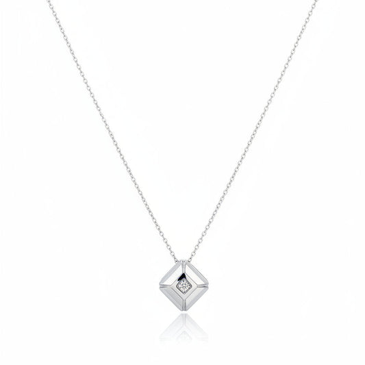 14K White Gold Squared Diamond Geometric Necklace,TDW:0.08ct, G-H, SI