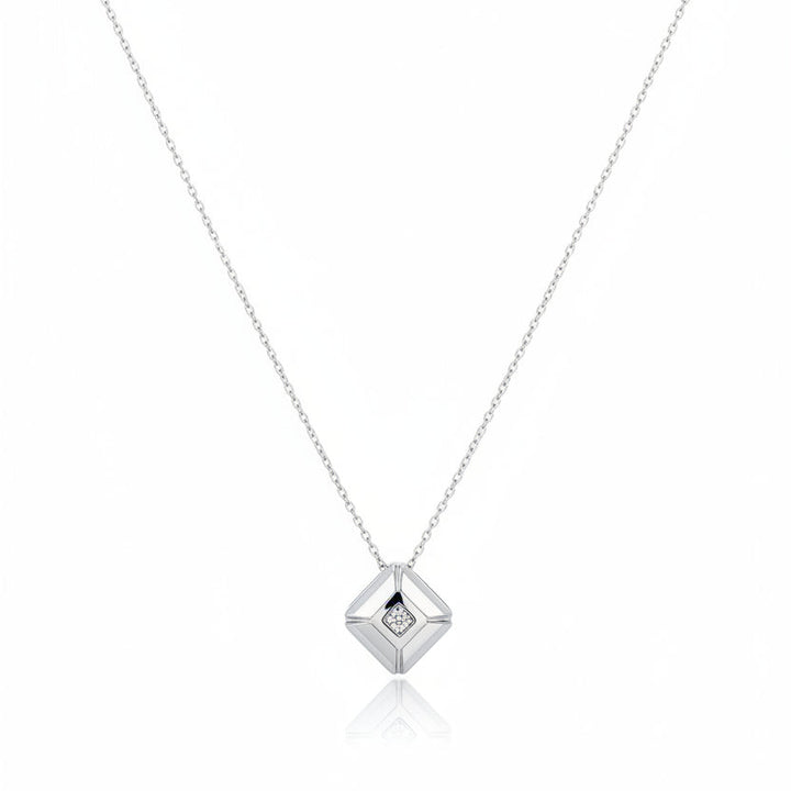 14K White Gold Squared Diamond Geometric Necklace,TDW:0.08ct, G-H, SI