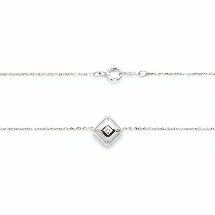 14K White Gold Squared Diamond Geometric Necklace,TDW:0.08ct, G-H, SI