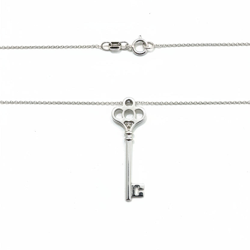 925 Sterling Silver Open Key Necklace