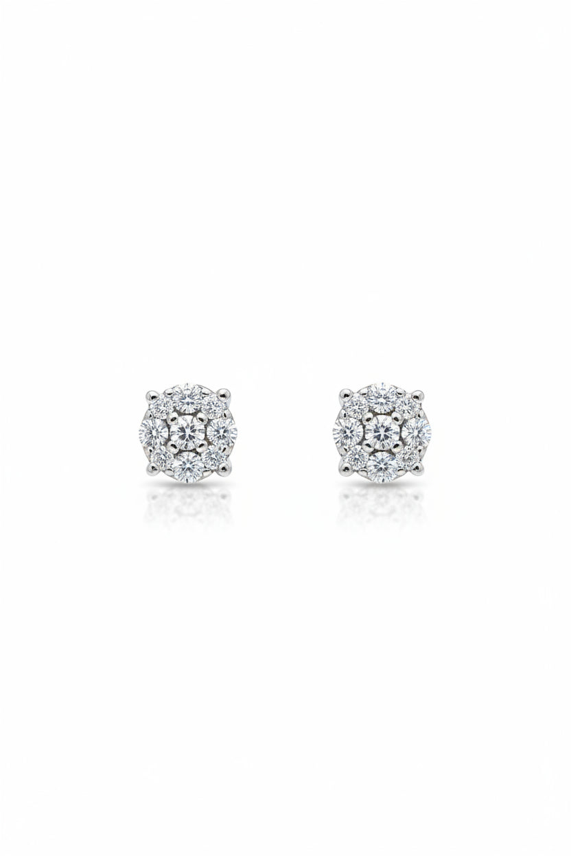 925 Sterling Silver Diamond Cluster Stud Earrings, TDW: 0.4ct K I