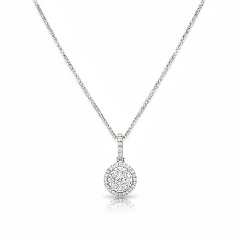 14K White Gold Sparkle Cluster Diamond Pendant Necklace