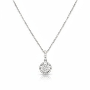 14K White Gold Sparkle Cluster Diamond Pendant Necklace