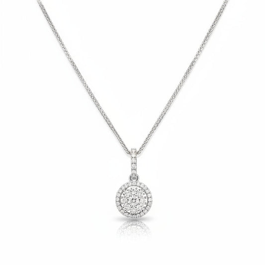 14K White Gold Sparkle Cluster Diamond Pendant Necklace