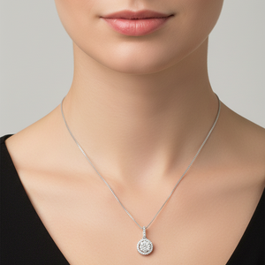 14K White Gold Sparkle Cluster Diamond Pendant Necklace