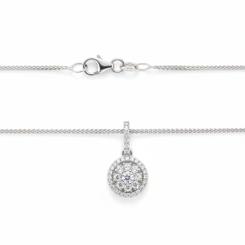 14K White Gold Sparkle Cluster Diamond Pendant Necklace
