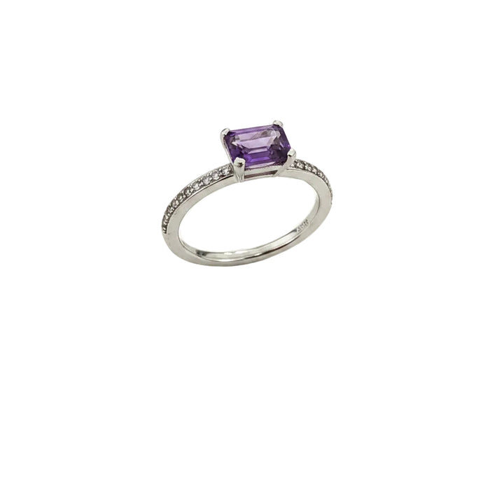 925 Sterling Silver Purple Emerald-Cut Amethyst Ring