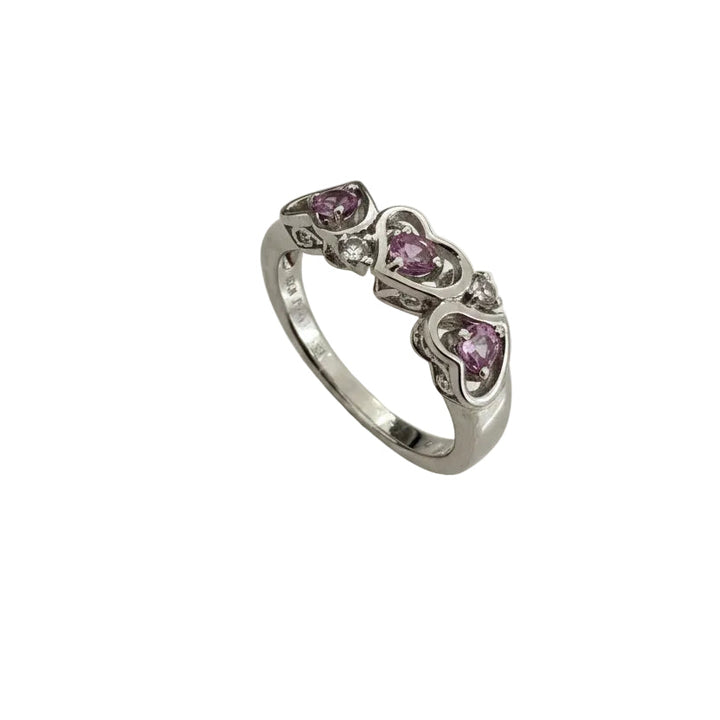 925 Sterling Silver Pink CZ Heart Love Ring