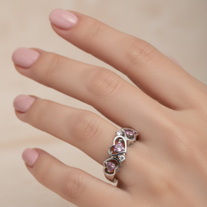 925 Sterling Silver Pink CZ Heart Love Ring