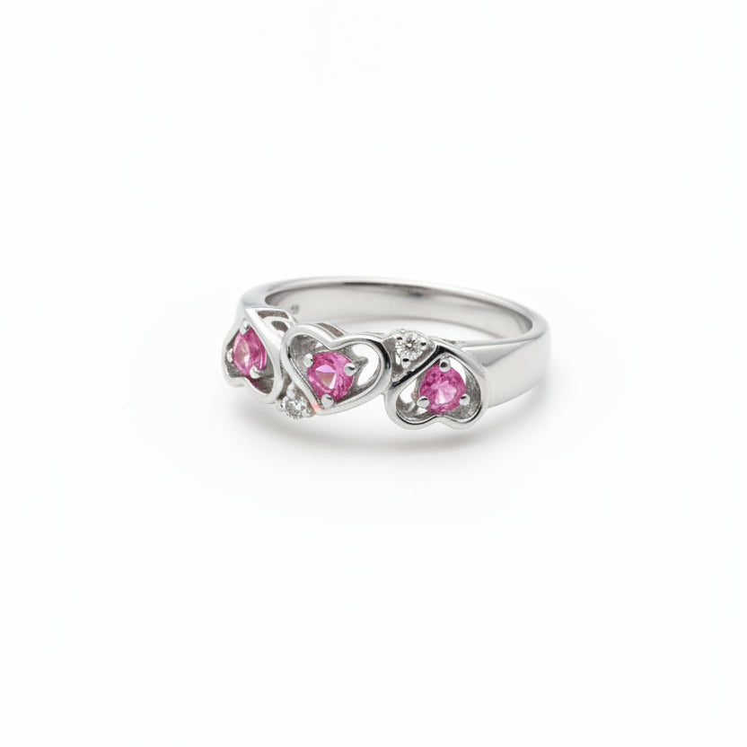 925 Sterling Silver Pink CZ Heart Love Ring
