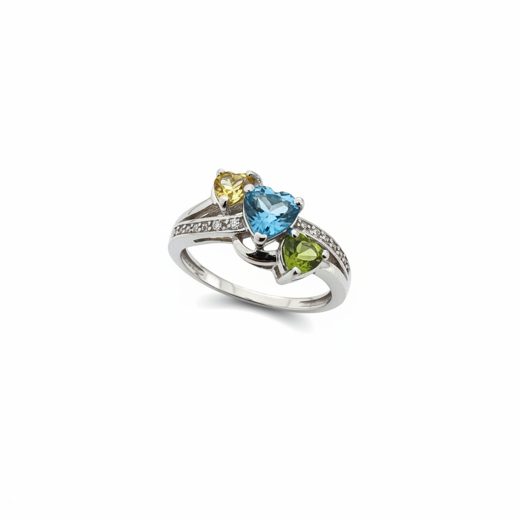 925 Sterling Silver Multi-Color Heart CZ Ring