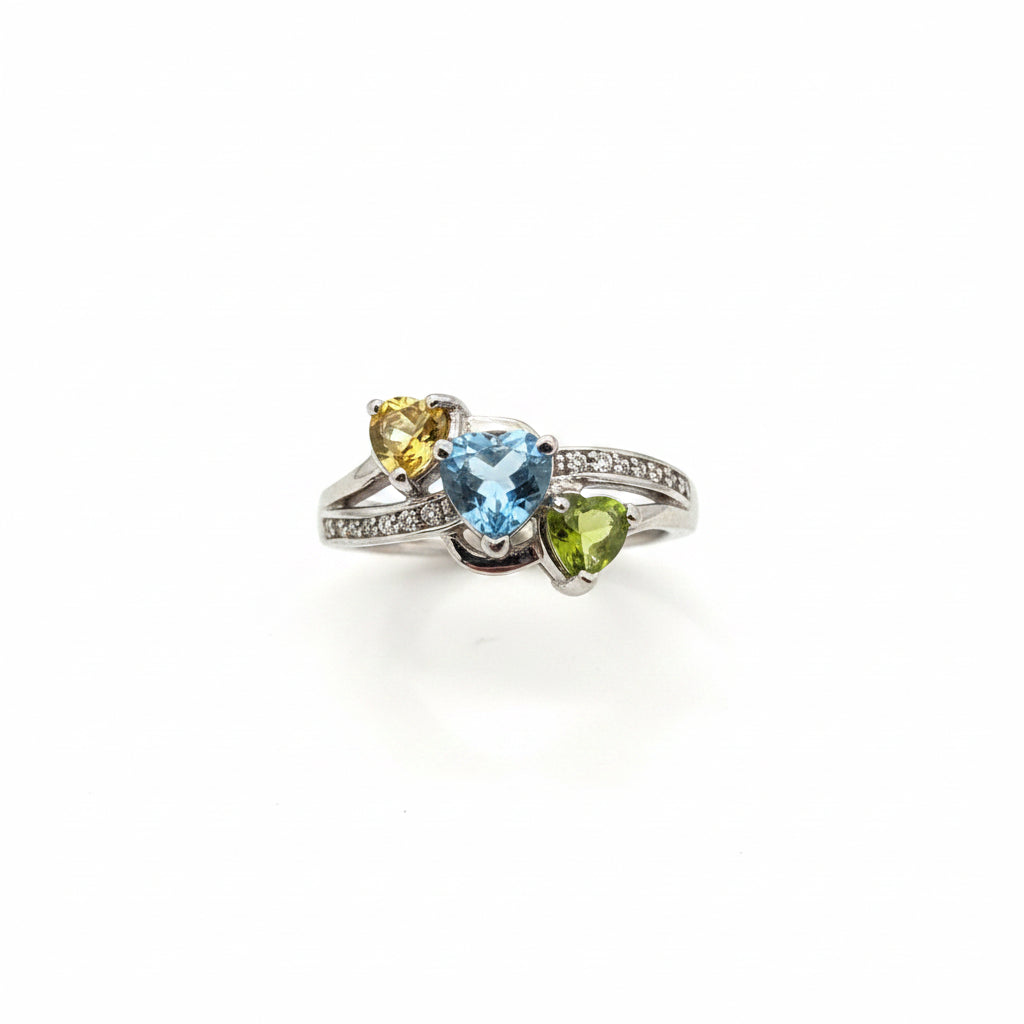 925 Sterling Silver Multi-Color Heart CZ Ring