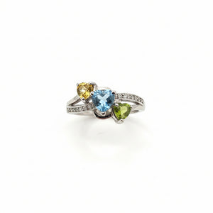 925 Sterling Silver Multi-Color Heart CZ Ring