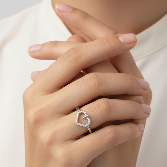 925 Sterling Silver Heart Lock Ring