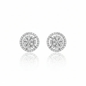 18K White Gold Round Double Halo Diamond Stud Earrings, TDW:1.26ct, VS, G-H
