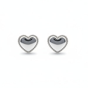 925 Sterling Silver Flat Heart Shape Stud Earrings