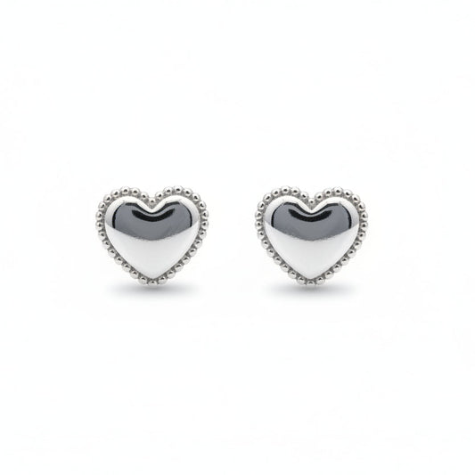 925 Sterling Silver Flat Heart Shape Stud Earrings