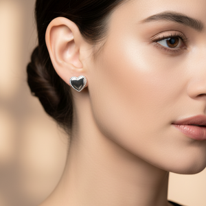 925 Sterling Silver Flat Heart Shape Stud Earrings