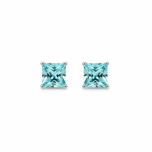 925 Sterling Silver Squared Blue CZ Stud Earrings