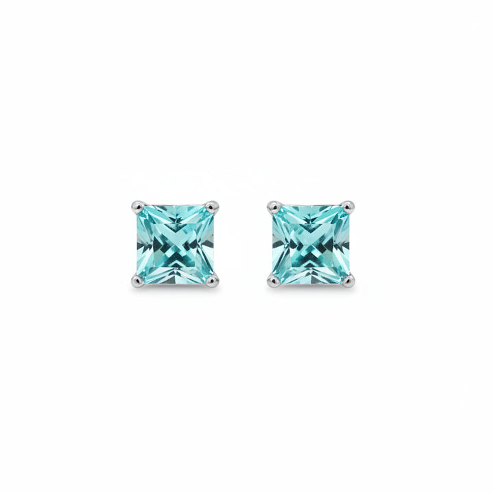 925 Sterling Silver Squared Blue CZ Stud Earrings