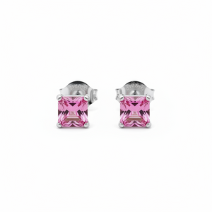 925 Sterling Silver Squared Pink CZ Stud Earrings