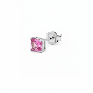 925 Sterling Silver Squared Pink CZ Stud Earrings