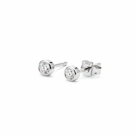 925 Sterling Silver Round CZ Stud Earrings