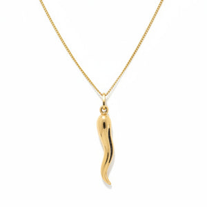 10K Yellow Gold Italian Lucky Horn Pendant Necklace