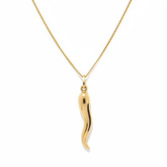 10K Yellow Gold Italian Lucky Horn Pendant Necklace