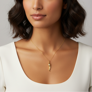10K Yellow Gold Italian Lucky Horn Pendant Necklace