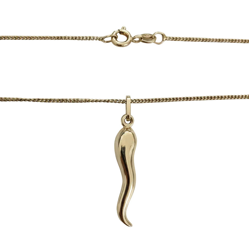 10K Yellow Gold Italian Lucky Horn Pendant Necklace